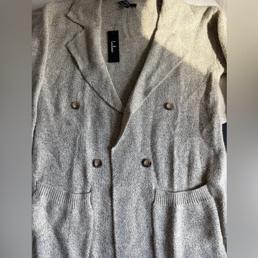 Oatmeal Double-Breasted Cardigan- Lulus- Small